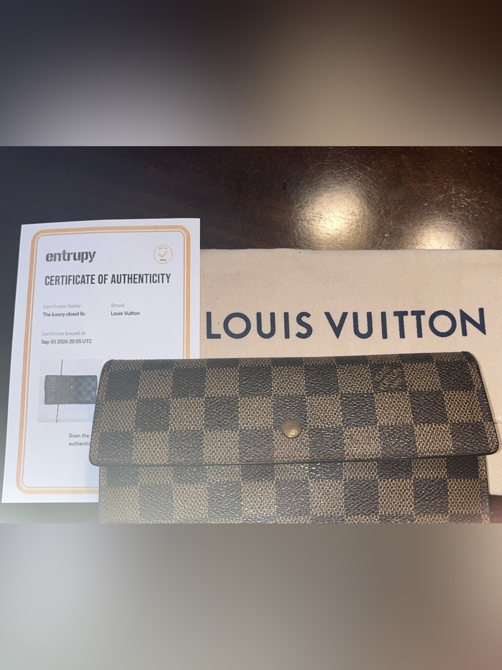 Louis Vuitton Damier Ebene Checkered Brown Men's Wallet